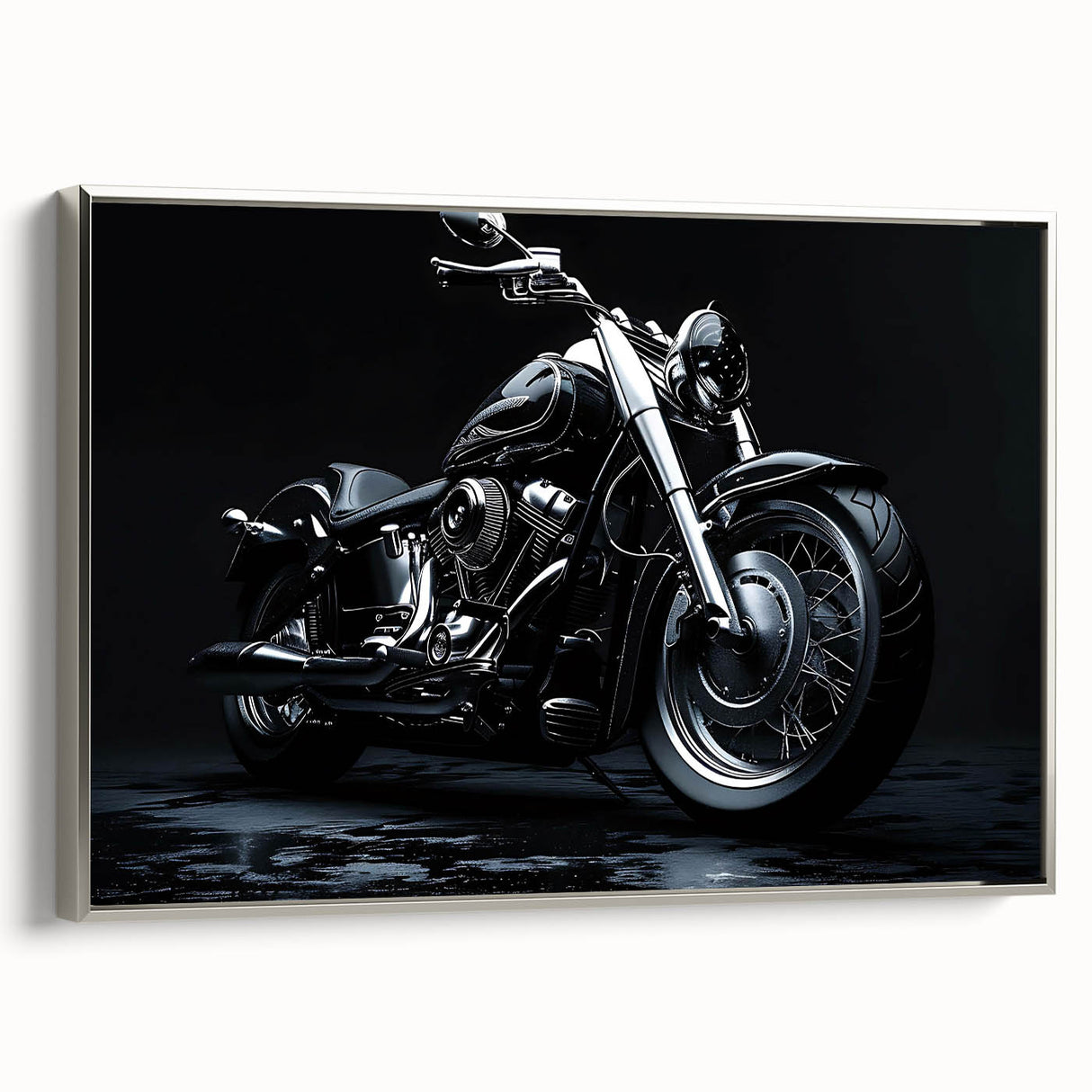 Landscape art painting featuring a vintage black car in vibrant, colorful hues on a rolled canvas.