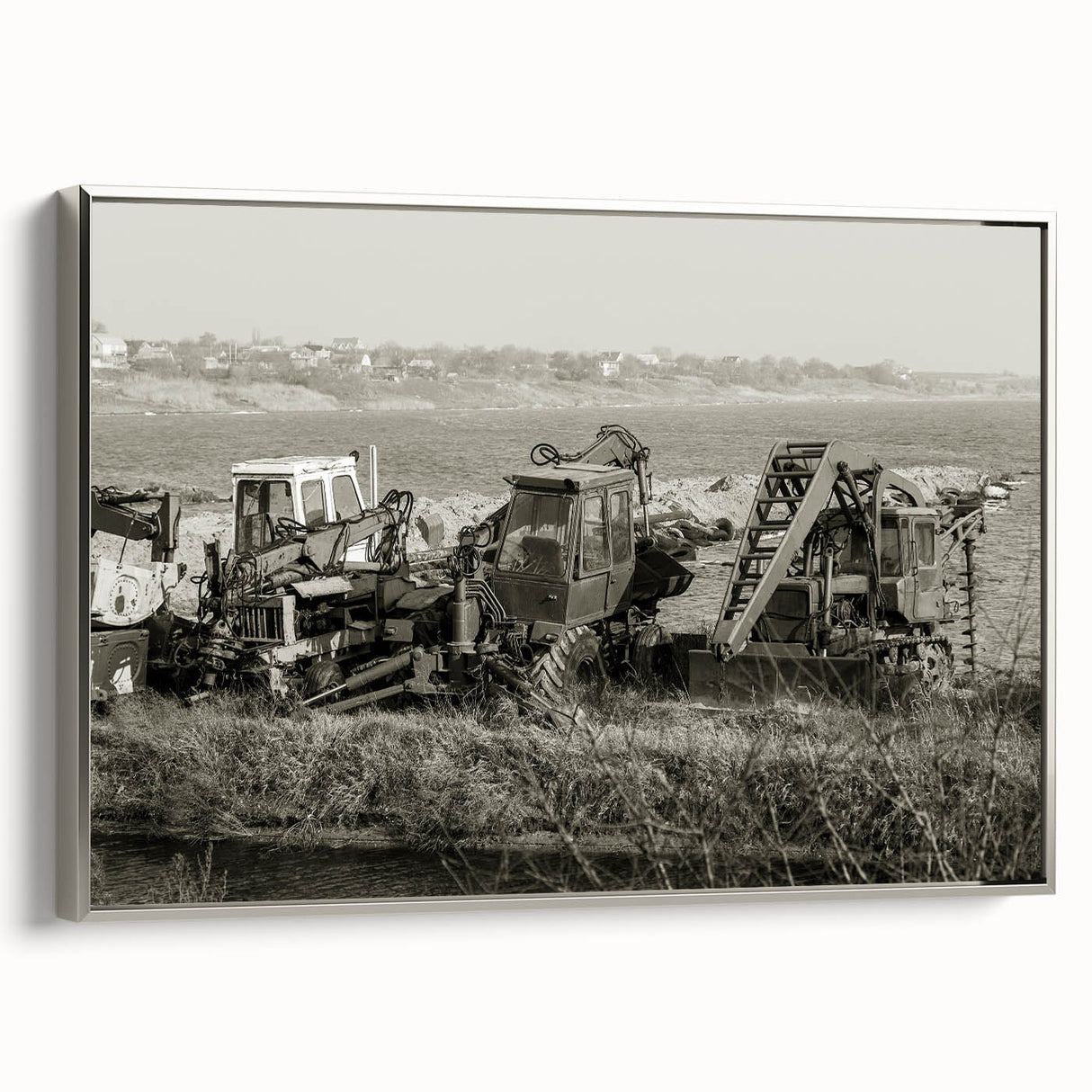 Landscape art painting featuring colorful vintage cars on a black background, ideal for a modern living room.