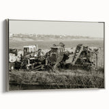Landscape art painting featuring colorful vintage cars on a black background, ideal for a modern living room.