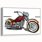 Vintage poster art of a classic car in vibrant red and black, framed poster, ideal for living room decor.