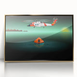 Mid-century modernist art print of a stylized car in vibrant red and blue tones on canvas.