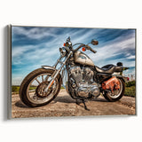 Landscape art painting of a vintage car in vibrant colors on a black background, printed on canvas.