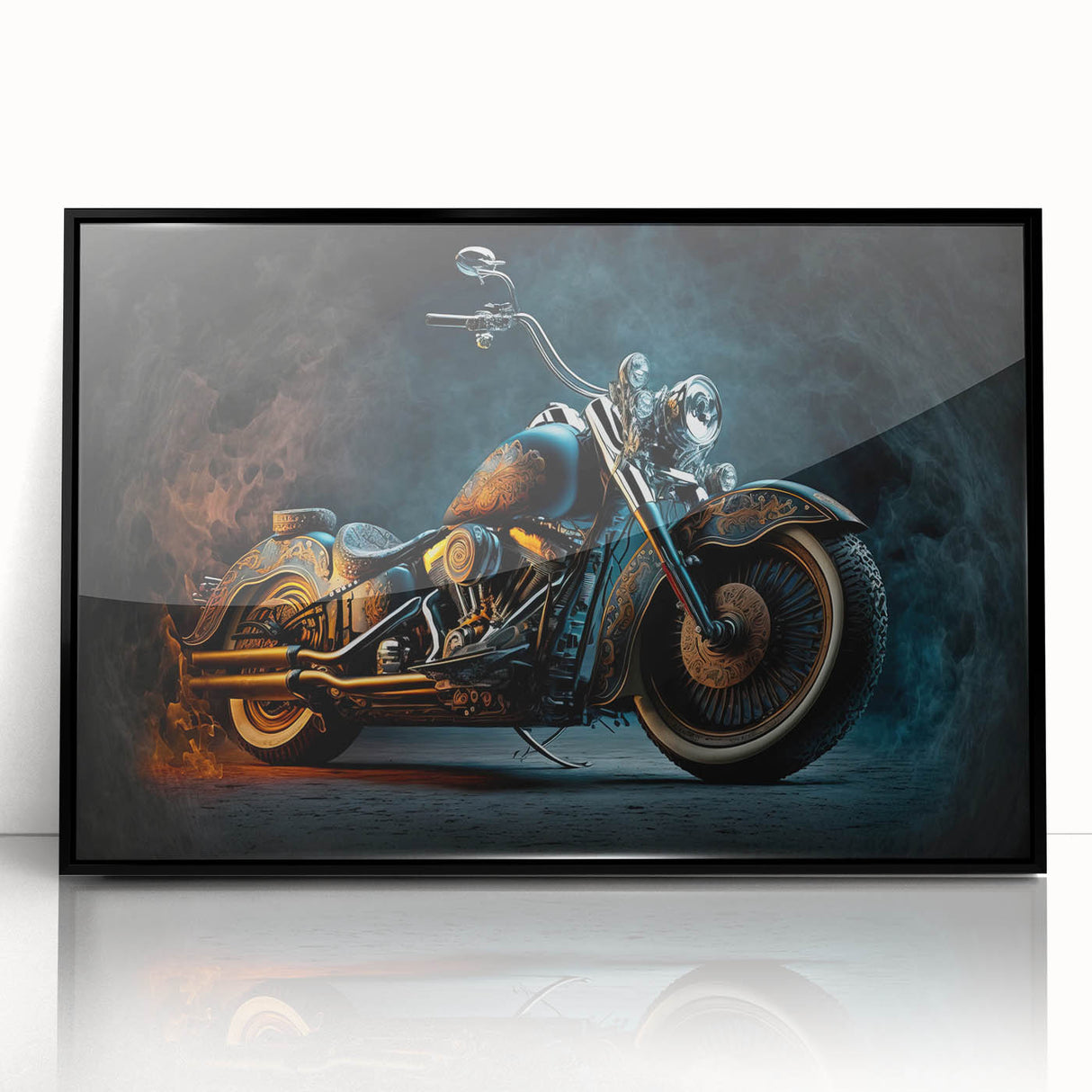 Large abstract wall art featuring swirling blue and gray tones on canvas, ideal for modern living room decor.
