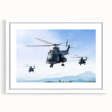 Abstract art print featuring swirling blue and white patterns on canvas, suitable for modern bedroom or dining room decor.