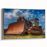 Landscape art painting featuring colorful vintage cars on a black background, printed on a rolled canvas.