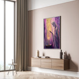 Contemporary Jewish artwork of woman lighting Shabbat candles, modern Hebrew wall decor, religious Judaica print.