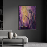Contemporary Jewish artwork depicting candle lighting, perfect for Hebrew wall decor and religious Judaica prints.