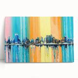 Abstract architectural wall art design on stretched canvas, showcasing geometric shapes in vibrant colors, ideal for modern home decor.