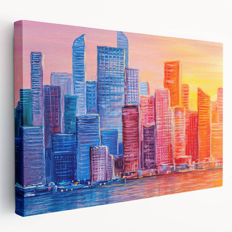 Stretched canvas wall art showcasing an abstract architecture design with geometric shapes in soothing blue and gray tones, ideal for modern home decor.