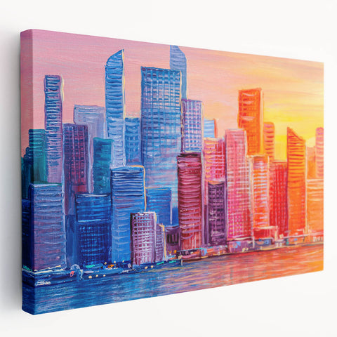 Stretched canvas wall art showcasing an abstract architecture design with geometric shapes in soothing blue and gray tones, ideal for modern home decor.