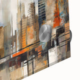 Close-up of a stunning abstract architecture design wall art piece, showcasing vibrant colors and intricate geometric patterns on acrylic glass, perfect for modern decor.