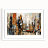 Abstract architectural wall art collection featuring a framed design with a white mat, showcasing geometric patterns and modern aesthetics for stylish interior decor.