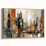 Framed canvas artwork showcasing an abstract architecture design with gold accents, displayed at a side view, perfect for modern home decor.