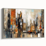 Framed canvas wall art showcasing an abstract architectural design in silver tones, highlighting unique geometric shapes and modern aesthetics, ideal for contemporary decor.
