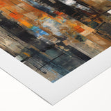 Abstract architectural design wall art collection displayed on rolled canvas, showcasing vibrant colors and intricate patterns, ideal for modern decor. Perfect for enhancing living spaces with a contemporary artistic touch.