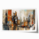 Abstract wall art print featuring modern architectural design in vibrant colors, rolled and ready for display, showcasing dynamic shapes and lines.
