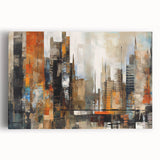 Abstract architectural design wall art collection on stretched canvas, showcasing geometric patterns in vibrant colors. Perfect for modern decor enhancement.