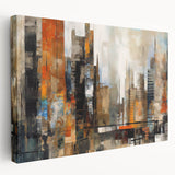 Abstract architectural design wall art collection on stretched canvas, showcasing modern geometric patterns in muted tones, perfect for contemporary decor.