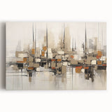 Abstract wall art canvas showcasing a modern architectural design with vibrant colors and geometric shapes, ideal for contemporary decor.