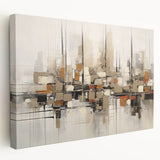 Stretched canvas wall art showcasing an abstract architectural design with vibrant colors and geometric shapes, perfect for modern decor.