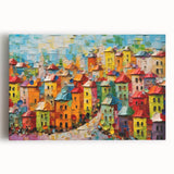 Abstract architecture design stretched canvas wall art showcasing modern geometric shapes in vibrant colors, perfect for contemporary decor.