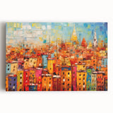 Abstract architectural wall art canvas featuring a modern design with vibrant colors and geometric shapes, perfect for contemporary home decor.