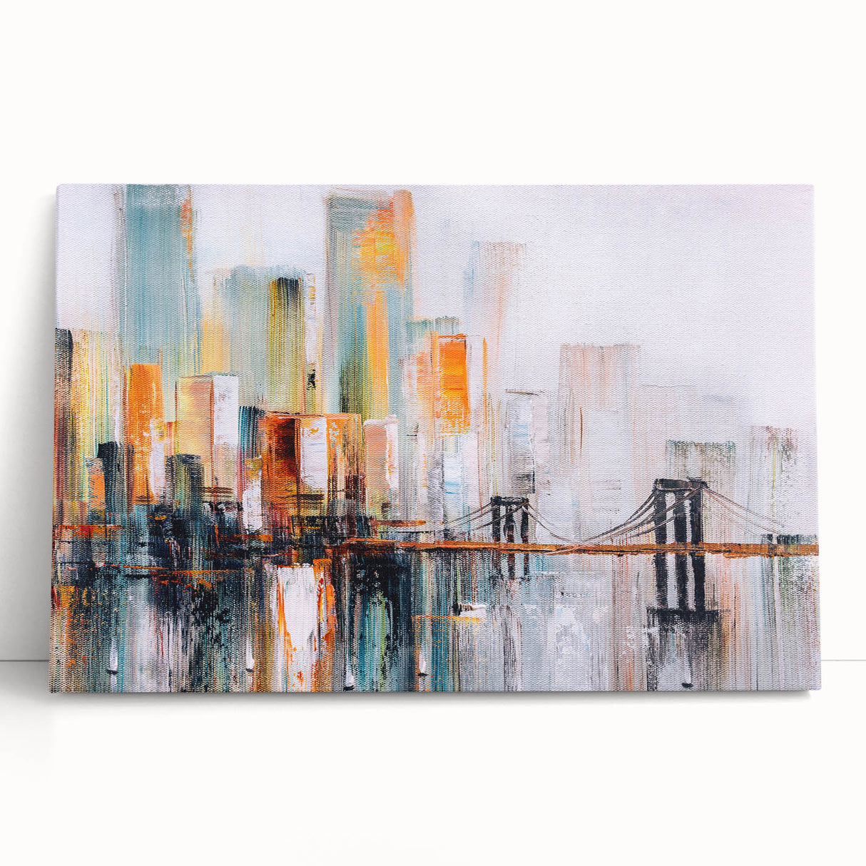 Abstract architectural design stretched canvas art piece showcasing vibrant geometric patterns and bold colors, perfect for modern home decor.