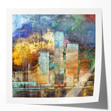 Abstract architecture wall art collection featuring three glossy prints showcasing modern geometric designs in vibrant colors, ideal for contemporary home decor.