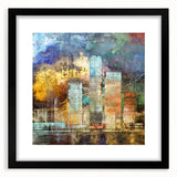 Abstract architecture wall art collection featuring three framed pieces with black mats, showcasing modern geometric designs in a sleek presentation.