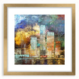 Abstract architecture wall art collection featuring three framed pieces with gold accents and matting, showcasing modern design elements and geometric shapes. Perfect for enhancing contemporary home decor.