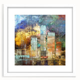 Abstract architecture design wall art collection featuring three framed pieces with white mats, showcasing modern geometric shapes in a minimalist style. Ideal for contemporary decor.