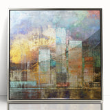 Framed abstract architecture wall art collection showcasing sleek silver accents and modern design elements, perfect for contemporary home decor.