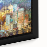Close-up of a framed abstract architecture design wall art collection featuring geometric shapes and muted colors, ideal for modern home decor.