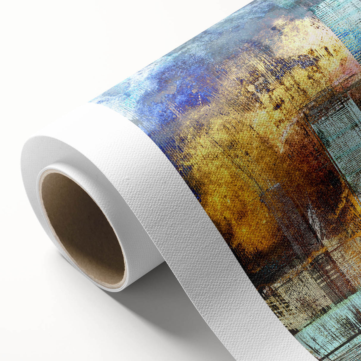 Abstract architectural design wall art collection on rolled canvas, showcasing geometric shapes and vibrant colors, perfect for modern interior decor.