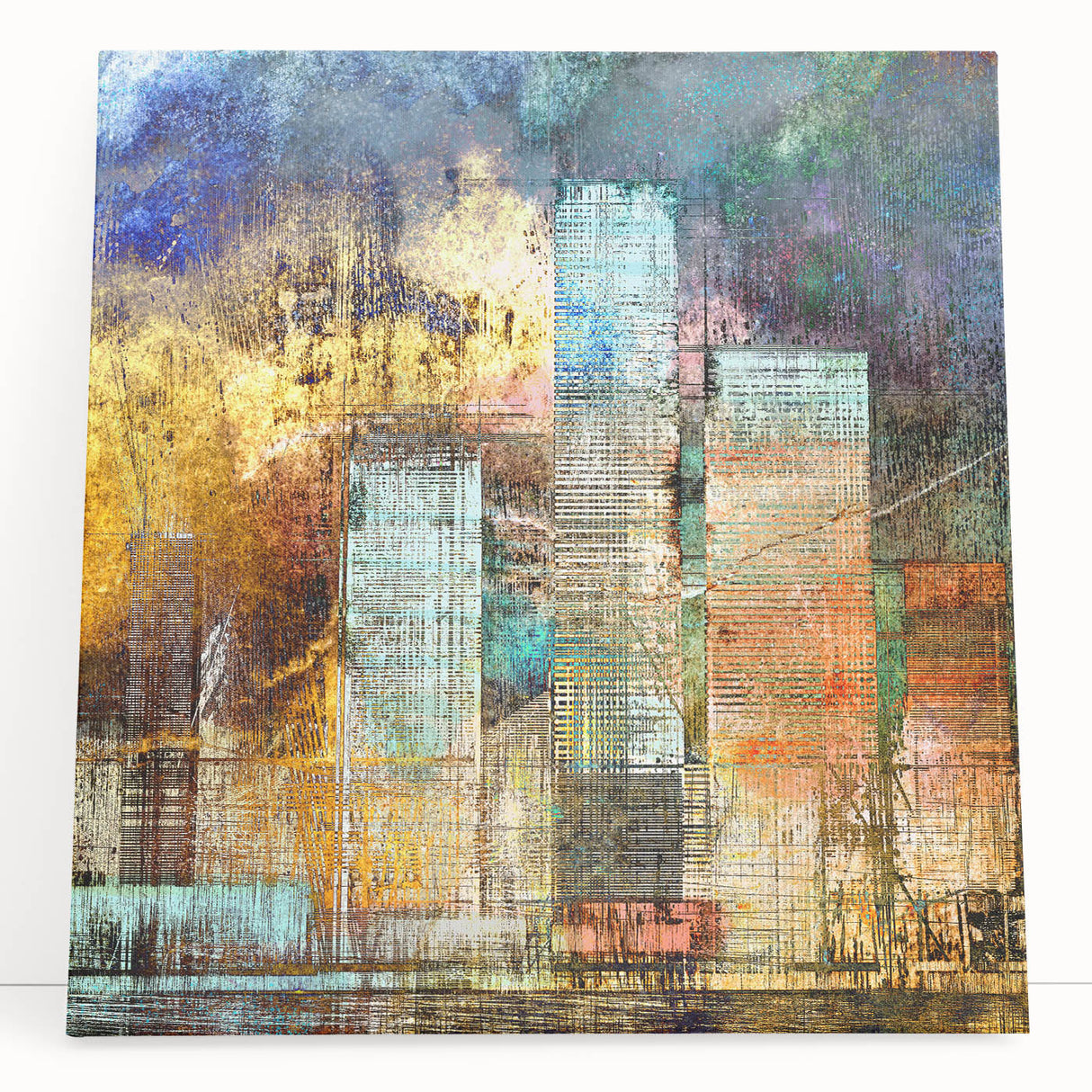Abstract architectural design wall art collection on stretched canvas, showcasing geometric shapes and muted colors, perfect for modern decor accents.