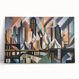 Abstract architecture design wall art collection on stretched canvas, showcasing vibrant colors and geometric patterns, perfect for modern decor.