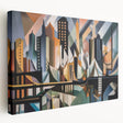 Abstract architecture design stretched canvas wall art collection showcasing vibrant geometric patterns and bold colors, ideal for modern decor.