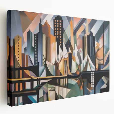 Abstract architecture design stretched canvas wall art collection showcasing vibrant geometric patterns and bold colors, ideal for modern decor.