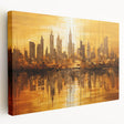 Abstract architectural wall art collection on stretched canvas, showcasing vibrant geometric shapes and intricate designs in a modern setting.
