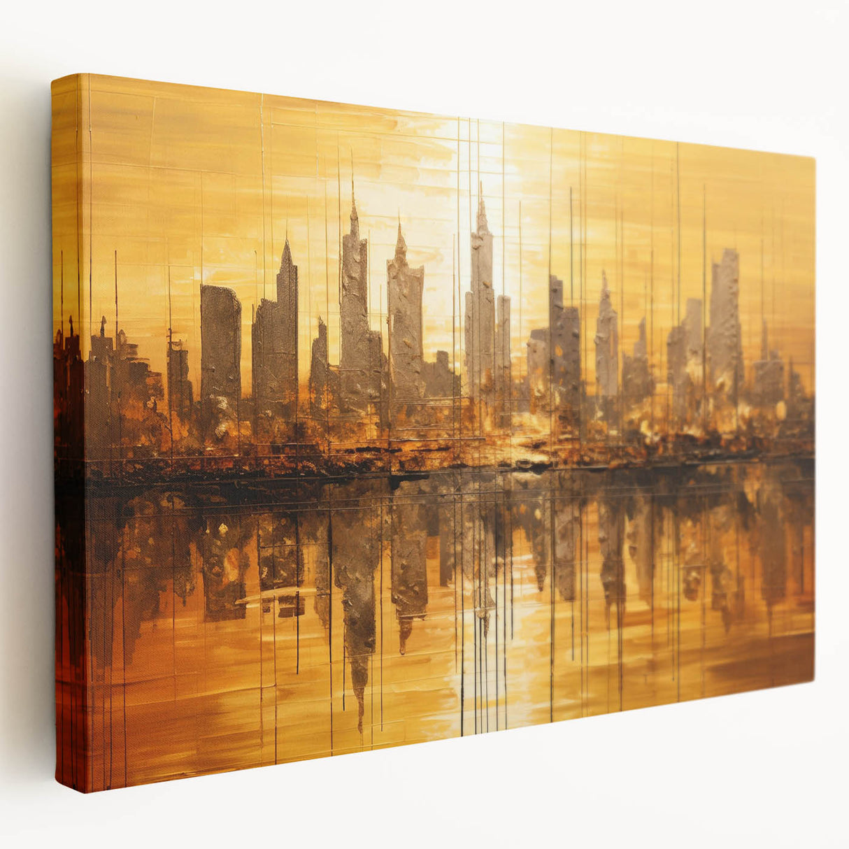 Abstract architectural wall art collection on stretched canvas, showcasing vibrant geometric shapes and intricate designs in a modern setting.
