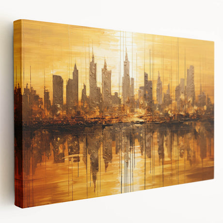Abstract architectural wall art collection on stretched canvas, showcasing vibrant geometric shapes and intricate designs in a modern setting.