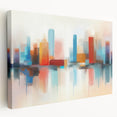 Abstract architecture design wall art collection featuring stretched canvas with geometric shapes in vibrant colors, perfect for modern decor.
