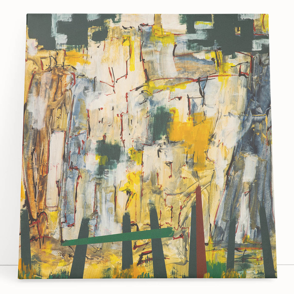 Abstract expressionist wall art canvas featuring vibrant colors and dynamic brushstrokes, ideal for modern home decor or gallery display.