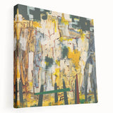 Vibrant abstract expressionist wall art on stretched canvas showcasing dynamic colors and bold brushstrokes, ideal for modern decor.