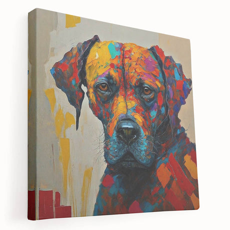 Abstract expressionist wall art on stretched canvas with vibrant colors and dynamic brush strokes, showcasing a modern artistic design ideal for contemporary decor.