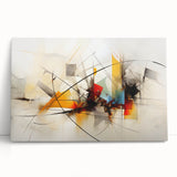 Abstract expressionist wall art featuring vibrant splashes of color on stretched canvas, showcasing dynamic shapes and fluid movement, perfect for modern decor.