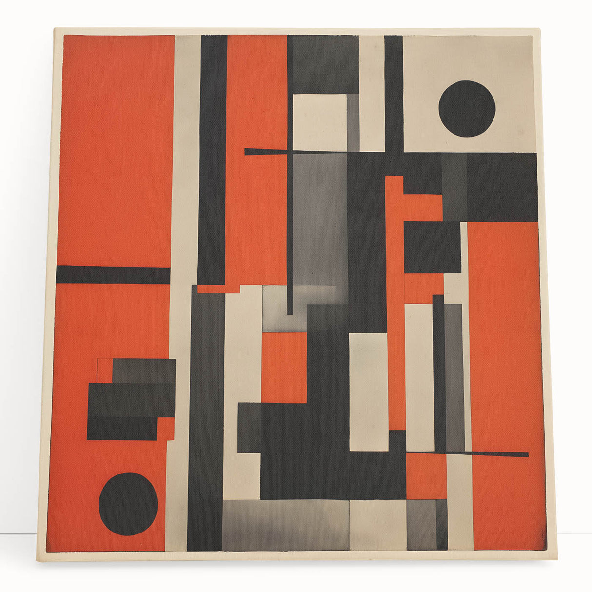 Vibrant abstract expressionist wall art design on stretched canvas, showcasing bold colors and dynamic shapes, perfect for modern decor.