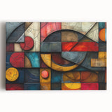 Vibrant abstract expressionist wall art on stretched canvas, showcasing dynamic colors and fluid shapes, perfect for modern home decor.