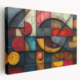Stretched canvas wall art showcasing an abstract expressionist design with vibrant colors and dynamic brush strokes, perfect for modern decor.