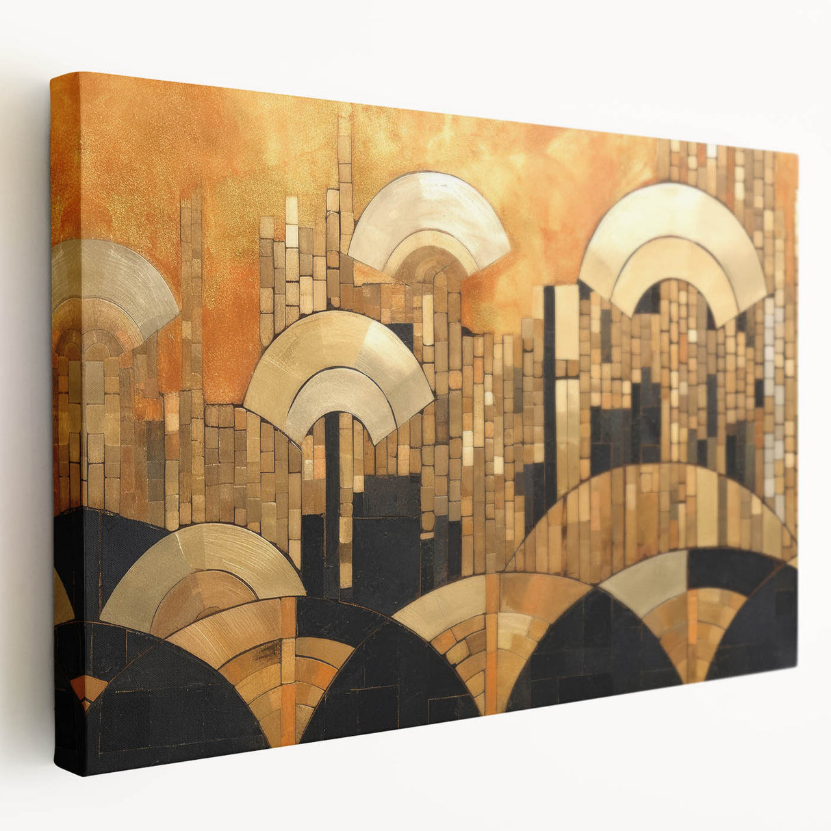 Abstract expressionist wall art collection featuring vibrant colors and dynamic brush strokes on stretched canvas, perfect for modern decor.